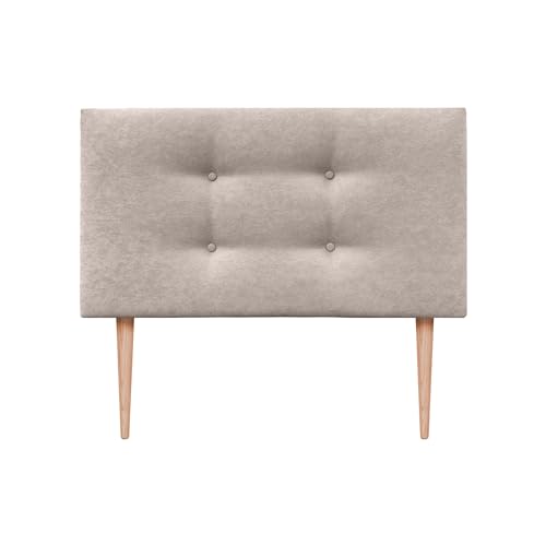 DHOME Kunstleder oder Stoff Kopfteil AQUALINE Pro mit 2 Reihen von Knöpfen gepolstertes Kopfteil Luxus Bett (110x105cm Mit Füßen (Betten 80/90/105), Stoff Beige) von DHOME