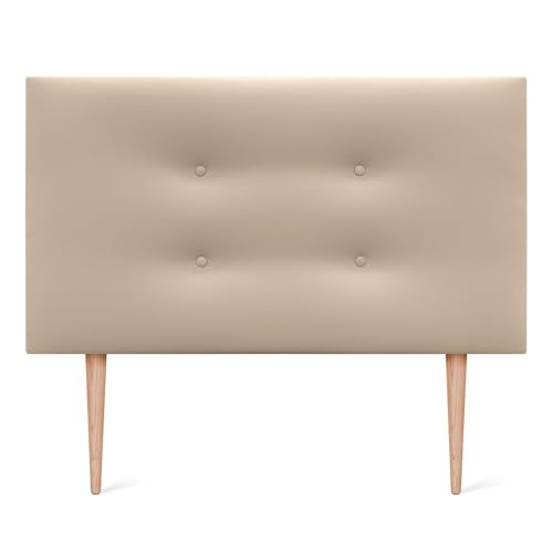 DHOME Kunstleder oder Stoff Kopfteil AQUALINE Pro mit 2 Reihen von Schaltflächen und Füßen gepolstertes Kopfteil Luxus Bett (90x105cm Mit Füßen (Betten 70/80/90), Kuntsleder Beige) von DHOME