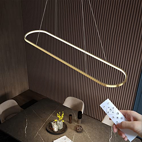 DIDADIDA Pendelleuchte Esstisch Oval LED Lampe Dimmbare Hängelampe mit Fernbedienung, Esstischlampe Hängend Kronleuchter für Küche Büro Pendellampe, Höhenverstellbar/Timing/Memory (Gold, 120CM) von DIDADIDA