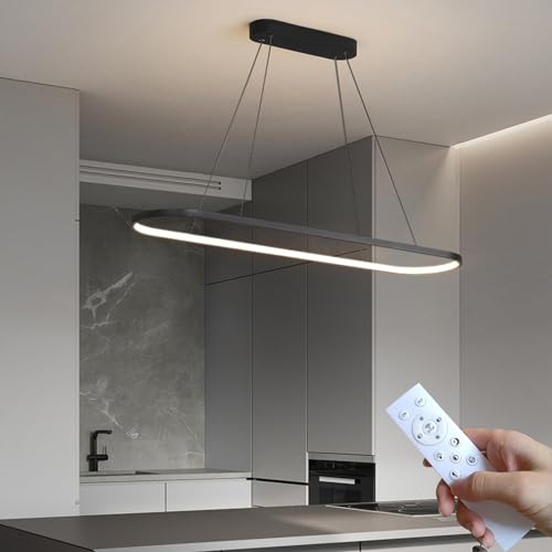 DIDADIDA Pendelleuchte Esstisch Oval LED Lampe Dimmbare Hängelampe mit Fernbedienung, Esstischlampe Hängend Kronleuchter für Küche Büro Pendellampe, Höhenverstellbar/Timing/Memory (Schwarz, 120CM) von DIDADIDA