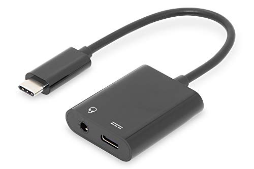 DIGITUS USB 3.2 Gen2 Adapter-Kabel - 0.2 m - USB C (St) zu 3.5 mm Klinke (Bu), USB C (Bu) - 10 Gbit/s - Schwarz von DIGITUS