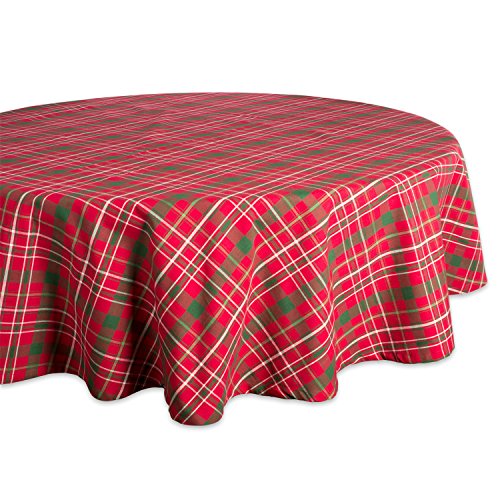 DII Holiday Esstisch Linen Collection Tartan Stechpalmen-Plaid, Baumwolle, rot/grün, Christmas Tablecloth, 70" Round von DII