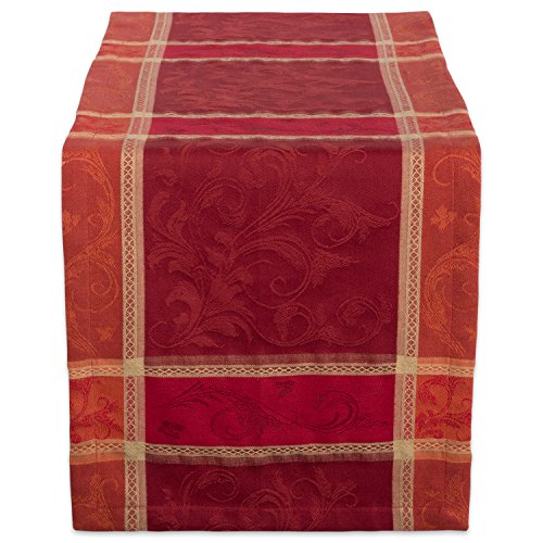 DII Traditionelle Ernte-Jacquard-Kollektion, Thanksgiving, Herbst-Tischdekoration, Damast-Baumwolle, 35,6 x 183,9 cm, rechteckiger Tischläufer, gebrannter orangefarbener Kürbisrebe von DII