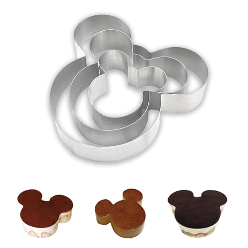 DIKARIYA Tortenring Edelstahl Set, 3 Stück Mickey Backform Mouse Kuchenring Backrahmen Cake Ring 10/15 /20 cm,Backring Form Feste Tortenform Torten Zubehör für Kuchen Moussekuchen Creme Schicht Gebäck von DIKARIYA