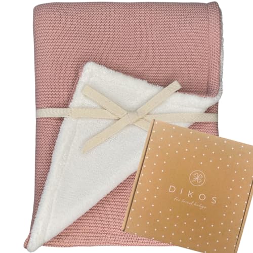 DIKOS® Babydecke Winter Altrosa | Winterdecke Kinderwagendecke für Baby Mädchen aus Bio-Baumwolle und warmen Fleece | Oeko-TEX Zertifiziert | Erstausstattung Neugeborenen Decke | Geschenk zur Geburt von DIKOS