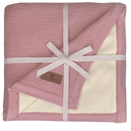 DIKOS® warme Babydecke Winter Altrosa | kuschelweiche Winterdecke Baumwolle/Velours Oeko-TEX | Kinderwagendecke mit Bordüre für Baby Mädchen | Erstausstattung Neugeborenen Decke | Geschenk zur Geburt von DIKOS