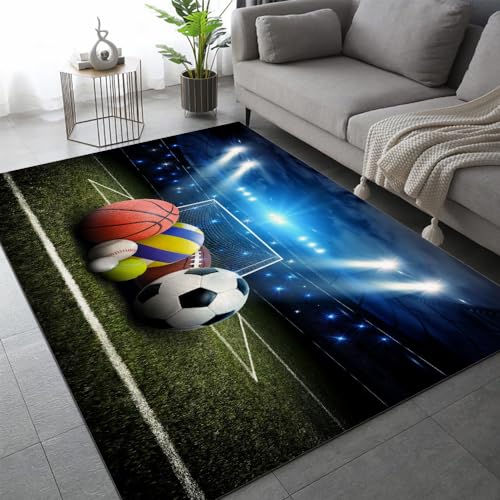 Basketball Teppich Schlafzimmer rutschfeste FußMatte Sport Kinderteppich Dekoration Carpets Teenager Kurzflor Flanell Teppiche Home Spielteppiche für Wohnzimmer 100x150 cm von DILANI