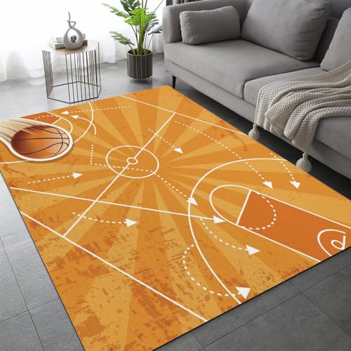 Basketball Teppich Schlafzimmer rutschfeste FußMatte Sport Kinderteppich Dekoration Carpets Teenager Kurzflor Flanell Teppiche Home Spielteppiche für Wohnzimmer 60x90 cm von DILANI