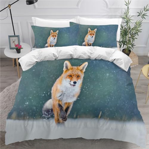 DILANI Bettwäsche 135x200 Kinder Fuchs 3D Bettwäsche-Set 3 Teilig Tiere Schnee Weiche Microfaser Bettbezug mit Reißverschluss und Kissenbezug 80x80cm für Mädchen Jungen Kinder von DILANI