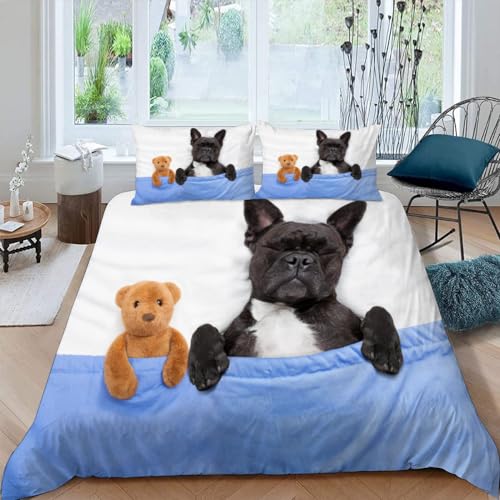 DILANI Bettwäsche 135x200 Winter Hund Bettwäsche-Sets 3 Teilig 3D Hundespielzeug Bettbezug Weich Mikrofaser Bettbezüge mit Reißverschluss und Kissenbezug 80x80cm für Erwachsene Kinder von DILANI