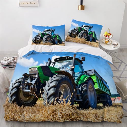 DILANI Bettwäsche 135x200 Winter Traktor Bettwäsche-Sets 3 Teilig 3D Weizenfeld Bettbezug Weich Mikrofaser Bettbezüge mit Reißverschluss und Kissenbezug 80x80cm für Erwachsene Kinder von DILANI