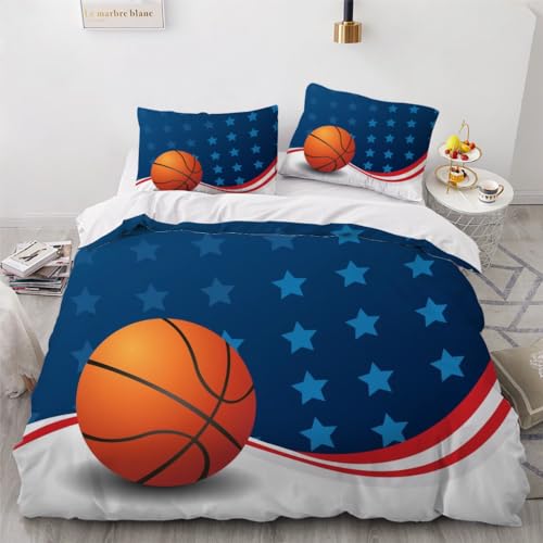 DILANI Bettwäsche 155x220 Basketball 3D Bettwäsche-Set 3 Teilig Sport Weiche Microfaser Bettbezug mit Reißverschluss und Kissenbezug 80x80cm für Mädchen Jungen Kinder von DILANI
