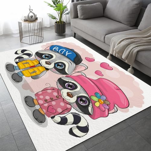 DILANI Pandas Paar Kurzflor Teppich Matten rutschfeste FußMatte Kinderteppich Modern 3D Tiere Cartoon Kinder Spielteppiche FüR Schlafzimmer Flur Wohnzimmer Boden Teppich 80x120 cm von DILANI