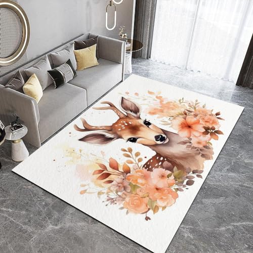 DILANI REH Kurzflor Teppich Matten rutschfeste FußMatte Kinderteppich Modern 3D Tiere Blumen Kinder Spielteppiche FüR Schlafzimmer Flur Wohnzimmer Boden Teppich 100x150 cm von DILANI