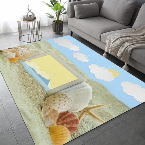 DILANI Teppich Wohnzimmer Schlafzimmer 3D Küstenstrand Teppich Kinderzimmer Kurzflor Teppiche rutschfeste Spielteppiche Kawaii Sommer Kinder Teenager Kurzflor Flanell Teppiche 60x90 cm von DILANI