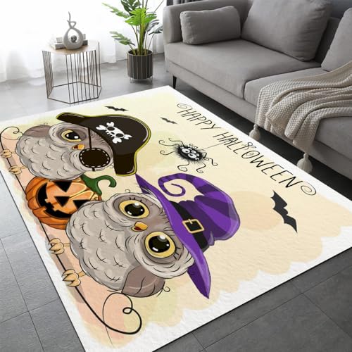 Eulen Paar Teppich Schlafzimmer rutschfeste FußMatte Tiere Halloween Kinderteppich Dekoration Carpets Teenager Kurzflor Flanell Teppiche Home Spielteppiche für Wohnzimmer 60x90 cm von DILANI