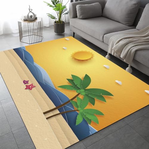 Küstenstrand Teppich Schlafzimmer rutschfeste FußMatte Kawaii Sommer Kinderteppich Dekoration Carpets Teenager Kurzflor Flanell Teppiche Home Spielteppiche für Wohnzimmer 60x90 cm von DILANI