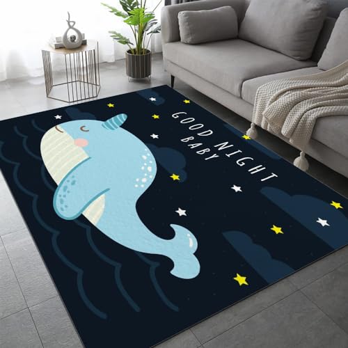 Mond Wal Teppich Schlafzimmer rutschfeste FußMatte Kawaii Tiere Kinderteppich Dekoration Carpets Teenager Kurzflor Flanell Teppiche Home Spielteppiche für Wohnzimmer 60x90 cm von DILANI