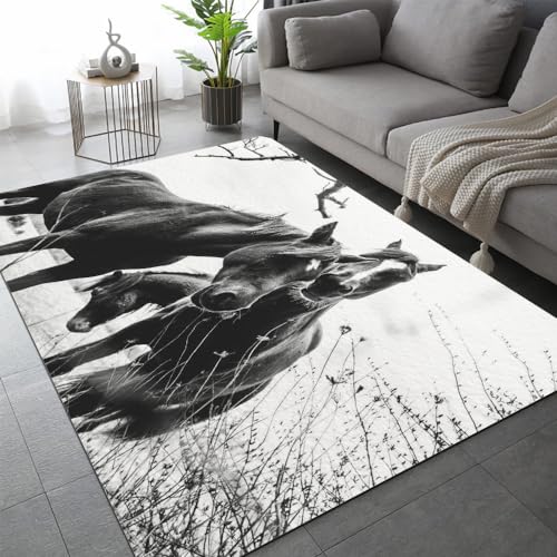 Pferd Teppich Schlafzimmer rutschfeste FußMatte Tier Kinderteppich Dekoration Carpets Teenager Kurzflor Flanell Teppiche Home Spielteppiche für Wohnzimmer 80x120 cm von DILANI