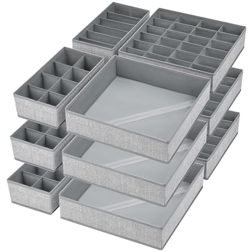 DIMJ 12 Stück Schrank Organizer Schubladen Organizer, Faltbare Aufbewahrungsbox Stoff, Schubladeneinsätze für Kleiderschränke, Kleiderschrank Organizer für Kleidung, Grau Meliert von DIMJ