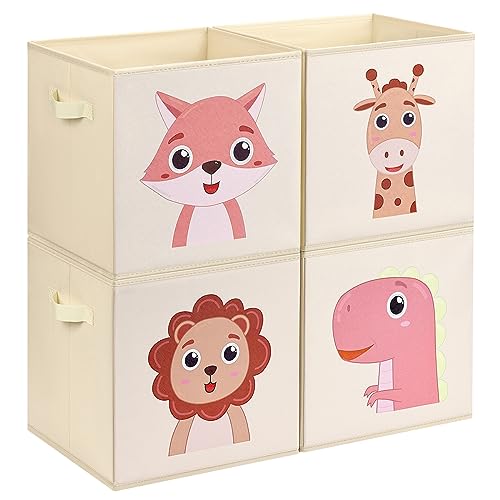 DIMJ 4 Stück Kinder Aufbewahrungsboxen, Aufbewahrungsbox Kinder mit Griffe, Faltbox für Kinderzimmer, Spielzeugkiste 31x31x31cm, Beige von DIMJ