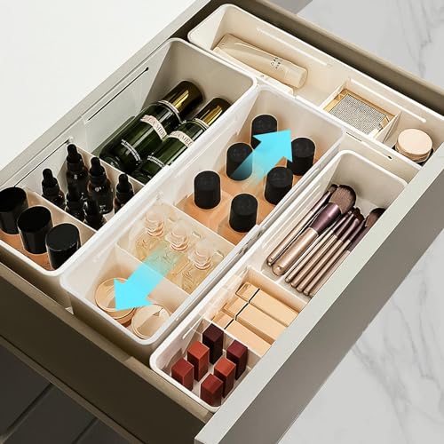 DIMJ 4 Stück Kleiderschrank Organizer Schublade, Faltbare Schubladen Organizer Kleidung, Ordnungssystem Kleiderschrank für Makeup, Schreibtisch, Büro, Bad, Badezimmer, Milchweiß von DIMJ