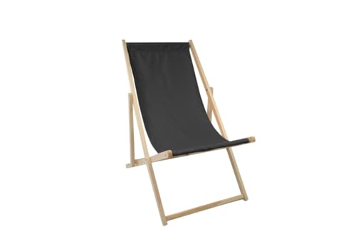 DIPMAR - Strandstuhl - Schwarz [ 120x60cm ] | Liegestuhl Holz bis zu 120kg | Strandstuhl Klappbar aus Buchenholz | Strandstuhl Holz, Sonnenstuhl von DIPMAR