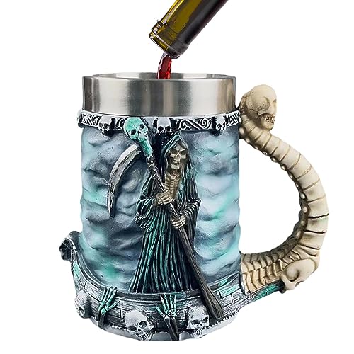 Grim Reaper-Becher, 550 ml, Grim Reaper-Kaffeetasse, langlebiger Reaper-Becher, Dead Skull-Getränkebecher für Bier, Tee, Wasser mit Edelstahleinsatz, Reaper-Dekoration, Partygeschenke für Restaurant, von DISPRA