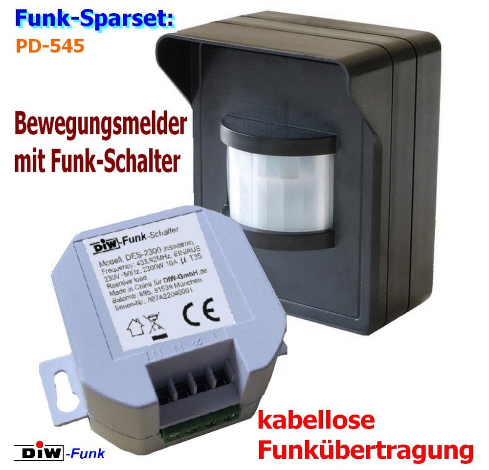 DIW-Funk Licht-Funksteuerung PD-545 DIW-FUNK Bewegungsmelder + Einbau Empfänger, 1 Schaltkontakte, 1-tlg. von DIW-Funk
