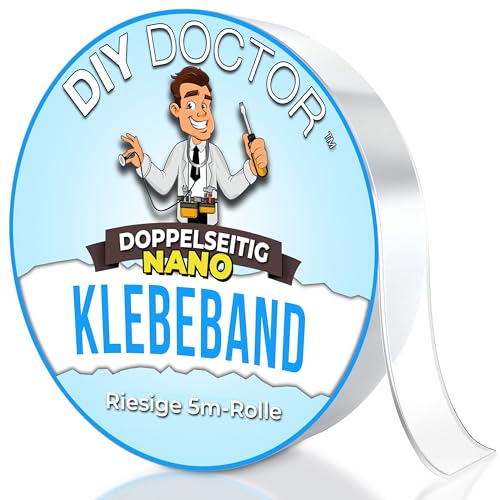 DIY Doctor Doppelseitiges Klebeband Extra Stark - Riesige 5 m x 30 mm Rolle Nano Tape Doppelseitig Extra Stark - Doppelseitiges Klebeband Transparent - Doppelseitiges Klebeband Dünn von DIY Doctor