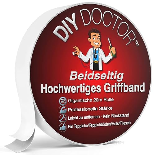 DIY Doctor Teppichklebeband Doppelseitig extra stark - 1x 21 mm x 20 m Teppich Klebeband - Doppelseitig Klebeband für den privaten und professionellen Gebrauch - Doppelseitiges Klebeband Teppich von DIY Doctor