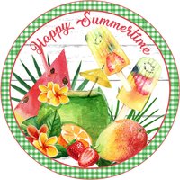 Happy Summertime Wreath Signs, Green Check Borders, Erdbeeren Wassermelonen Kranz Wandbehang Türhänger, Schild Und Befestigung von DIYCraftsWithFriends