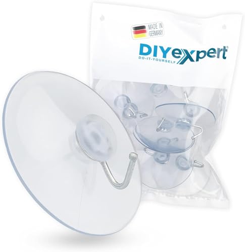 DIYexpert 10 x Saughaken Ø 60mm - als Wandhaken Aufhänger mit Saugnapf und Metallhaken - ideal für Badezimmer Küche - auf Glas Spiegel Fliesen von DIYexpert