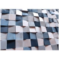 Holz Wandkunst in Blau Und Silber, Großes Wandholzkunst-Paneeldekor Weiß Blau, Originale Wandholzpaneel-Kunst Für Modernes Dekor von DInteriorsShop