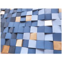 Marineblaues Und Natürliches Holz Wanddekor, Wanddekoration Für Modernes Zuhause, Holzwanddeko Neues Zuhause Geschenk, Holzwandskulptur, 3D Wandkunst von DInteriorsShop