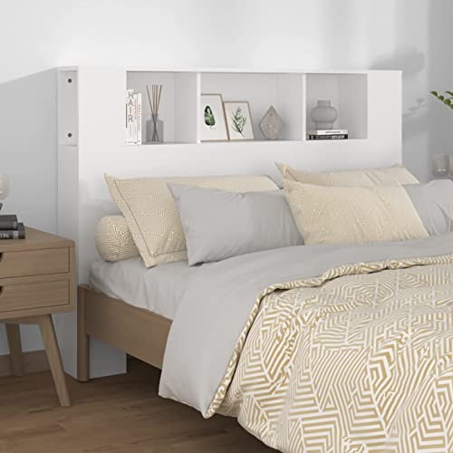 DJEKA Kopfteil Bett Mit Stauraum 140x18,5x104,5 cm Kopfteil mit Ablagen Kopfteil Bett Kopfenden Bett Kopfteil Kopfteil-Regal Wand-Kopfteil Bücherregal Kopfteil Weiß von DJEKA