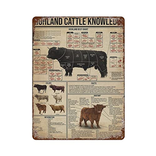 DJNGN Highland Cattle Knowledge Metallschild, Vintage-Aluminiumschild, Eisenmalerei, Blechposter, Dekoration für Badezimmer, Toilette, Bar, Café, Zuhause, Wanddekoration, Geschenkideen von DJNGN