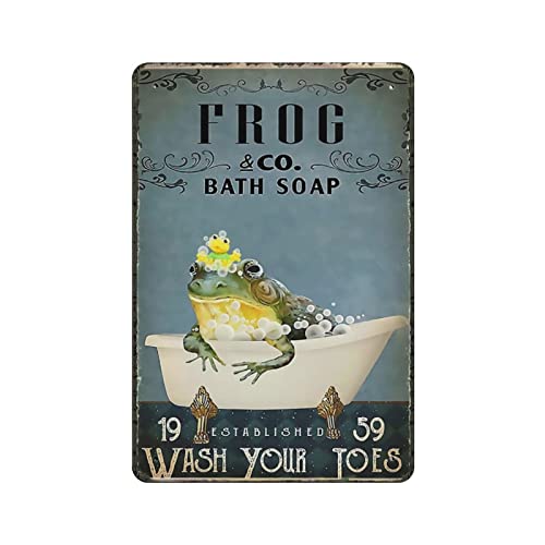 Frosch Waschen Sie Ihre Zehen Vintage Poster Metall Blechschild Kunst Wandschild Dekor Retro Eisen Malerei Aluminium Schild für Heimdeko Bar Shop Männer Höhle Outdoor Garage Indoor 20,3 x 30,5 cm von DJNGN