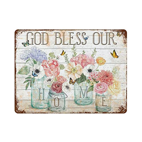 God Bless Our Home Poster, Metallblechschild, Garten, Garage, Küche, Dekoration, rustikales Retro-Eisen-Gemälde für Bar, Café, Club, Badezimmer, Outdoor, Zuhause, Wandkunst, Dekoration, Geschenke von DJNGN