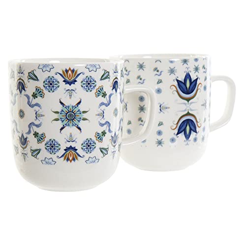 DKD Home Decor Tasse Mug Fliese Blau Weiß Porzellan (380 ml) (2 Stück) von DKD Home Decor