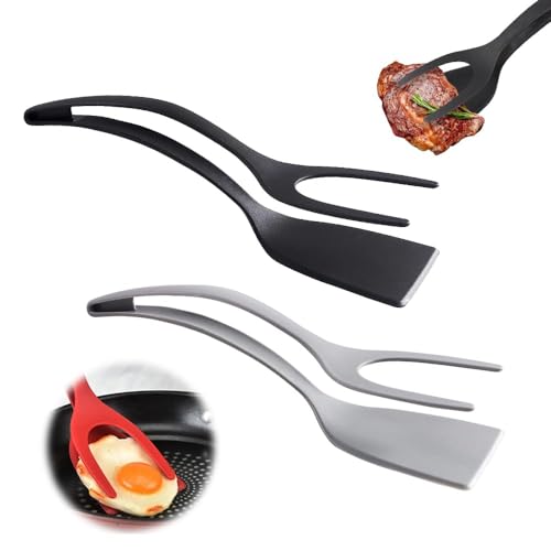 DKIIL NOIYB 2 in 1 Spatel und Zange, Vielseitiger Küchen Pfannenwender Zange, Fried Egg Spatula, Hitzebeständige Spachtelklemme aus Silikon zum Greifen Eiern Pfannkuchen (2pc Schwarz + Grau) von DKIIL NOIYB