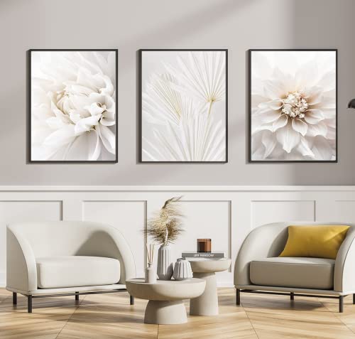 DLKAJFK 3er-Set Vintage-Poster, weiße Rosenblütenbilde，Aquarell-Blumen-Pflanzenbilder Moderne Leinwandbilder, rahmenlose Wandbilder für Wohnzimmer, Schlafzimmer (Stile 2,30x40cm*3) von DLKAJFK