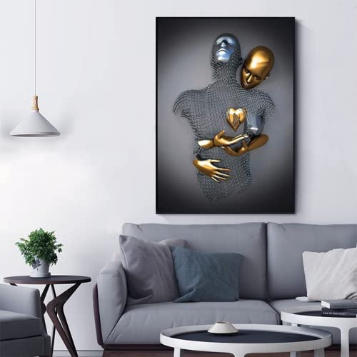 DLKAJFK Liebe Herz 3D Grau Leinwand Wandkunst，Abstrakte Poster Metall Romantische Figur Kunst Statue Wohnzimmer Wandbilder Wohnkultur，Ohne Rahmen (Stile 3,50x70cm*1) von DLKAJFK