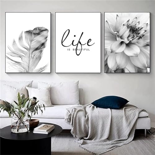 DLKAJFK Moderne Wandmalerei Plakat Set, Natürliche Landschaft Strand, Schilfblätter, Weiße Rosen, Leinwanddruck, Hintergrund Wanddekoration Plakat Set, Rahmenlos (Graue Blätter,3Pcs-20x30cm) von DLKAJFK