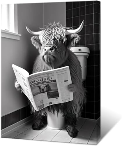 DLKAJFK Tierkunst Wandbild Schottische Hochland Kuh Wandkunst Badezimmer Dekor Lustige Tiere Leinwand Wandkunst,Rahmenlos (Poster-01,1Pcs-40x60cm) von DLKAJFK