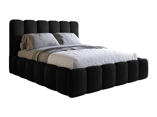 DMD Luna Luxuriöses Polsterbett mit Aufklappbarem Stauraum - Elegantes Samt-Finish und Stabiler Holzrahmen - Kleiner Doppel-Samt-Bettkasten mit Aufklappbarem Stauraum Schwarz 160x200 cm von DMD