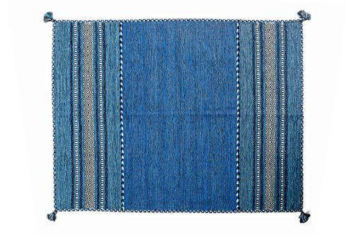 Dmora Kansas moderner Teppich, Kelim-Stil, 100% Baumwolle, blau, 230x160cm von Dmora