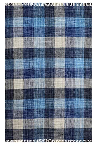 Dmora Moderner Sacramento-Teppich, Kelim-Stil, 100% Baumwolle, blau, 230x160cm von Dmora