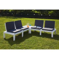 Outdoor-Lounge-Set Vigevano, Gartengarnitur mit 4 Sitzplätzen mit Rückenlehne und 1 Multifunktionsmodul, Sitzecke mit Kissen, 100 % Made in Italy, von DMORA