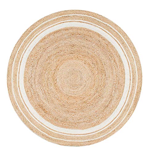 DNR Jute-Teppich, indisch, Naturfaser, weiße Bordüre, 150 x 150 cm, rund, Braun von DNR